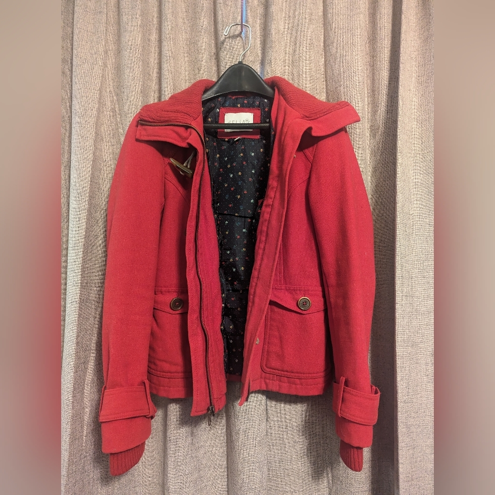 Red wool pea coat